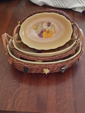 Spinnaker Harvest Nesting Baking Dishes with Wicker Baskets